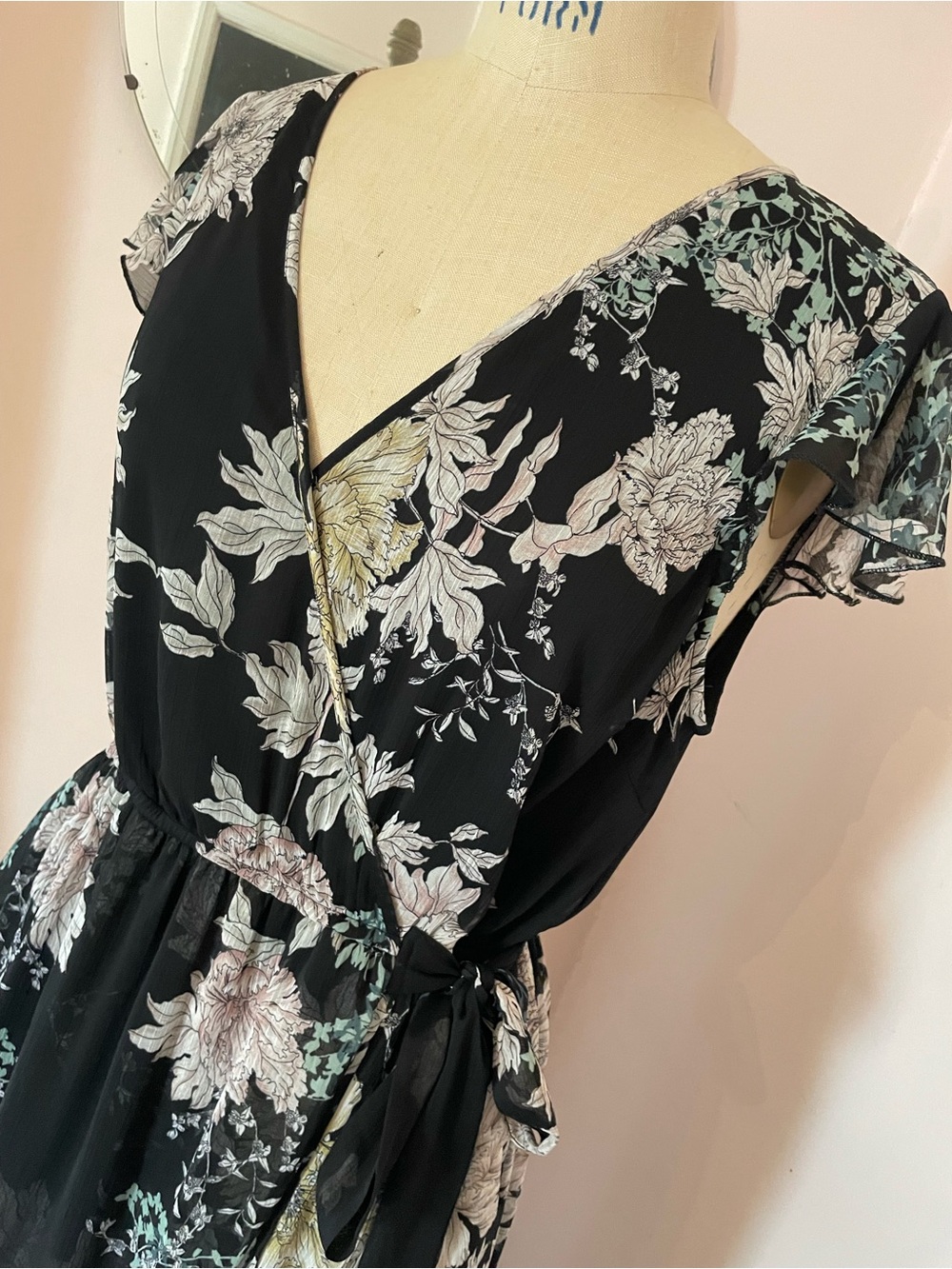 Band of Gypsies Black Floral Maxi Wrap Dress